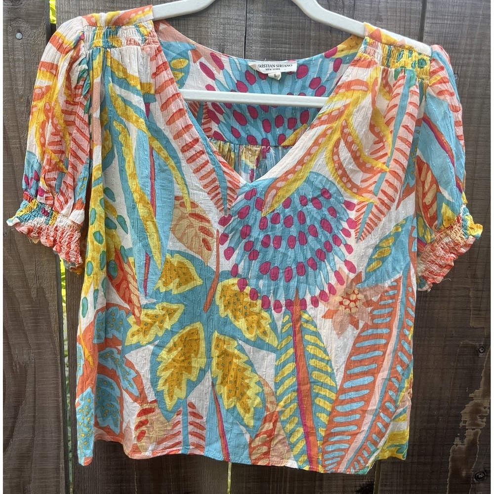 Christian Siriano NEW YORK Sz Small Vibrant Tropical Print V-Neck